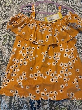 Girls' Mustard Yellow Daisy Off-Shoulder Top